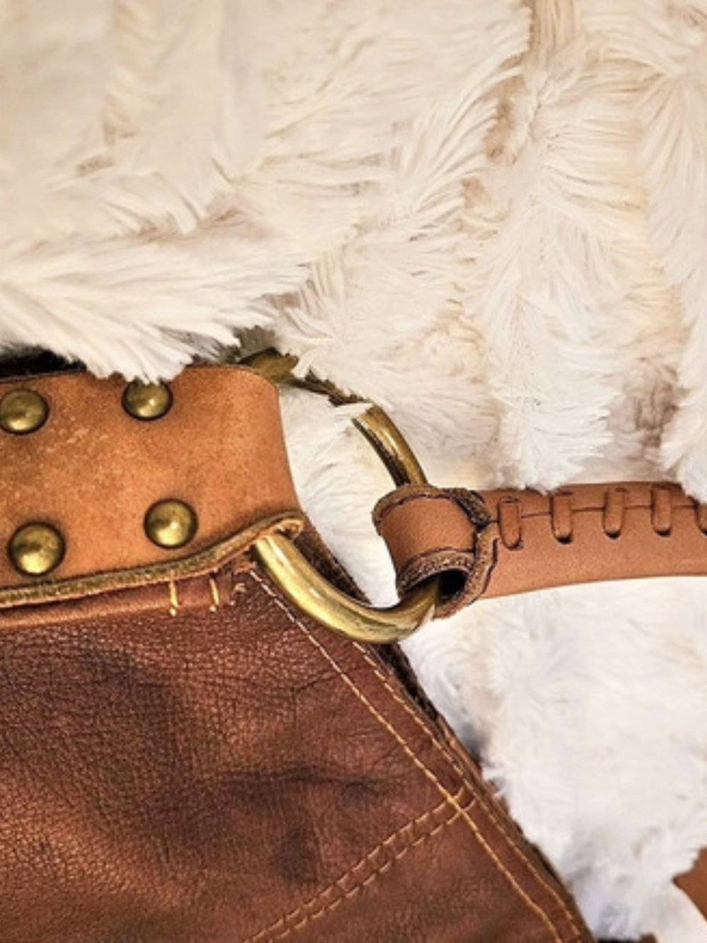Y2K✨️Lucky Brand☆Brown Leather Slouchy Hobo Bag With Whipstitch - Picture 7 of 13